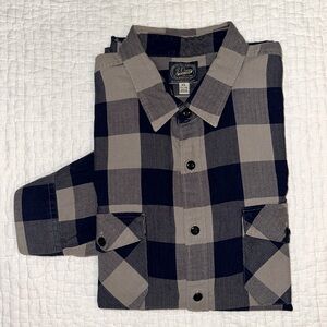 J.CREW Slim Midweight Soft Cotton Shirt in Navy Grey Plaid Size XL